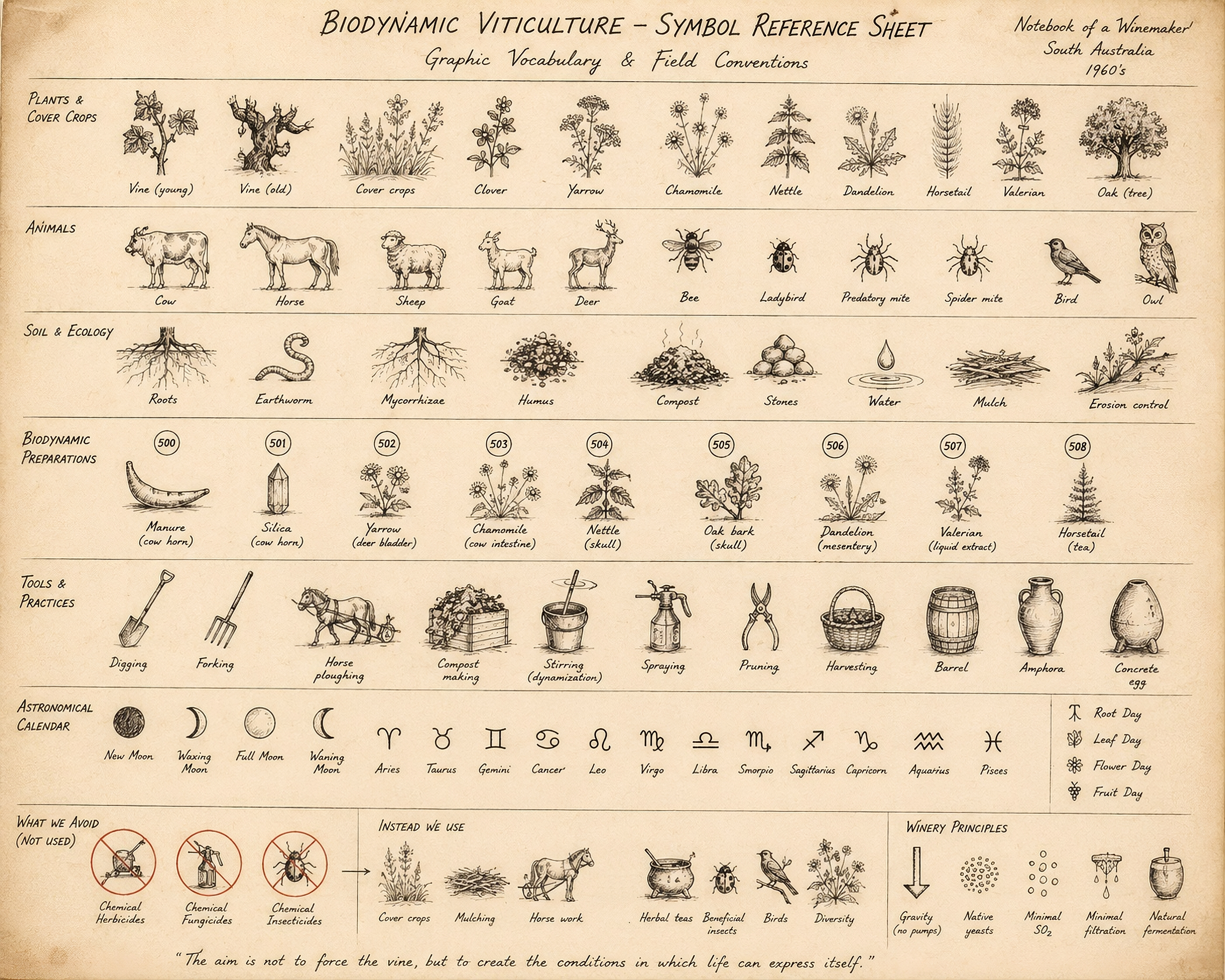 Biodynamic Viticulture - Symbol reference sheet